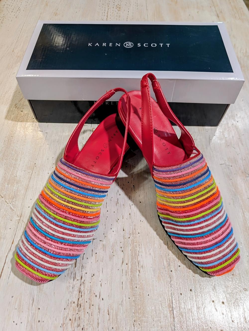 Karen Scott Multicolor Carolton Woven Slingback Sandals Flat Low Heel- EUC 7.5